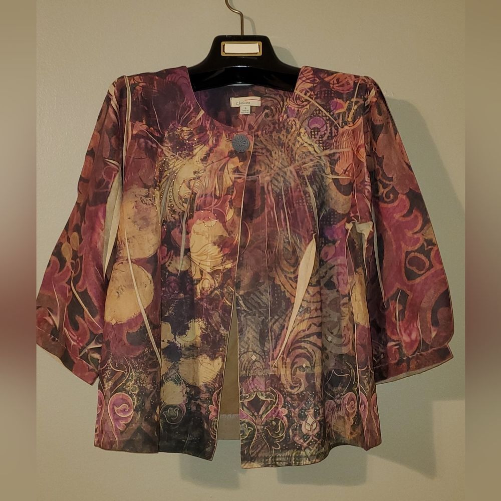 Choices Womens Faux Suede Boho Floral Print Jacket  Sz - Small